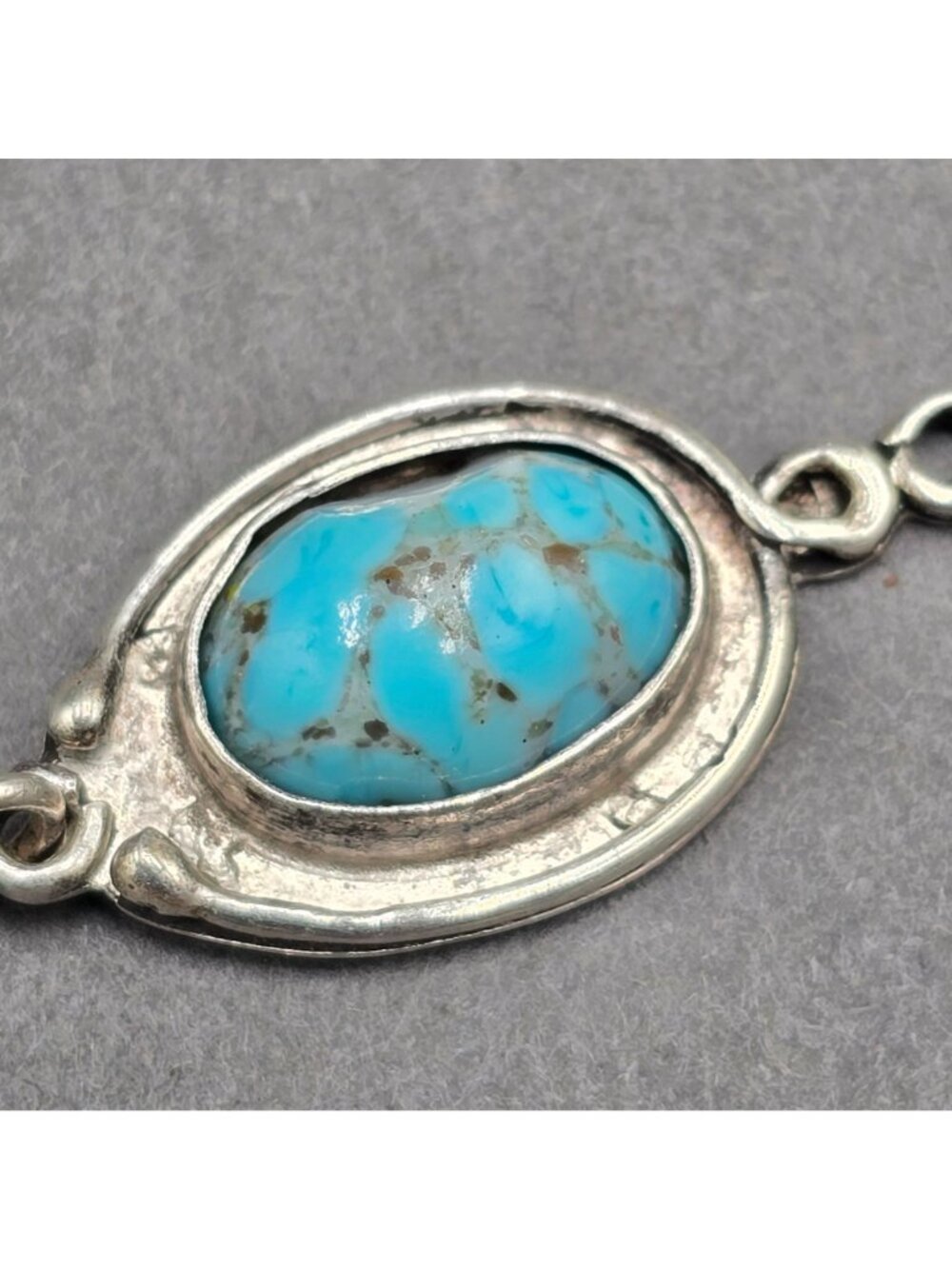 Vintage Southwestern Sterling Silver Faux Turquoise Glass Dangle Pendant Charm - Picture 4 of 8